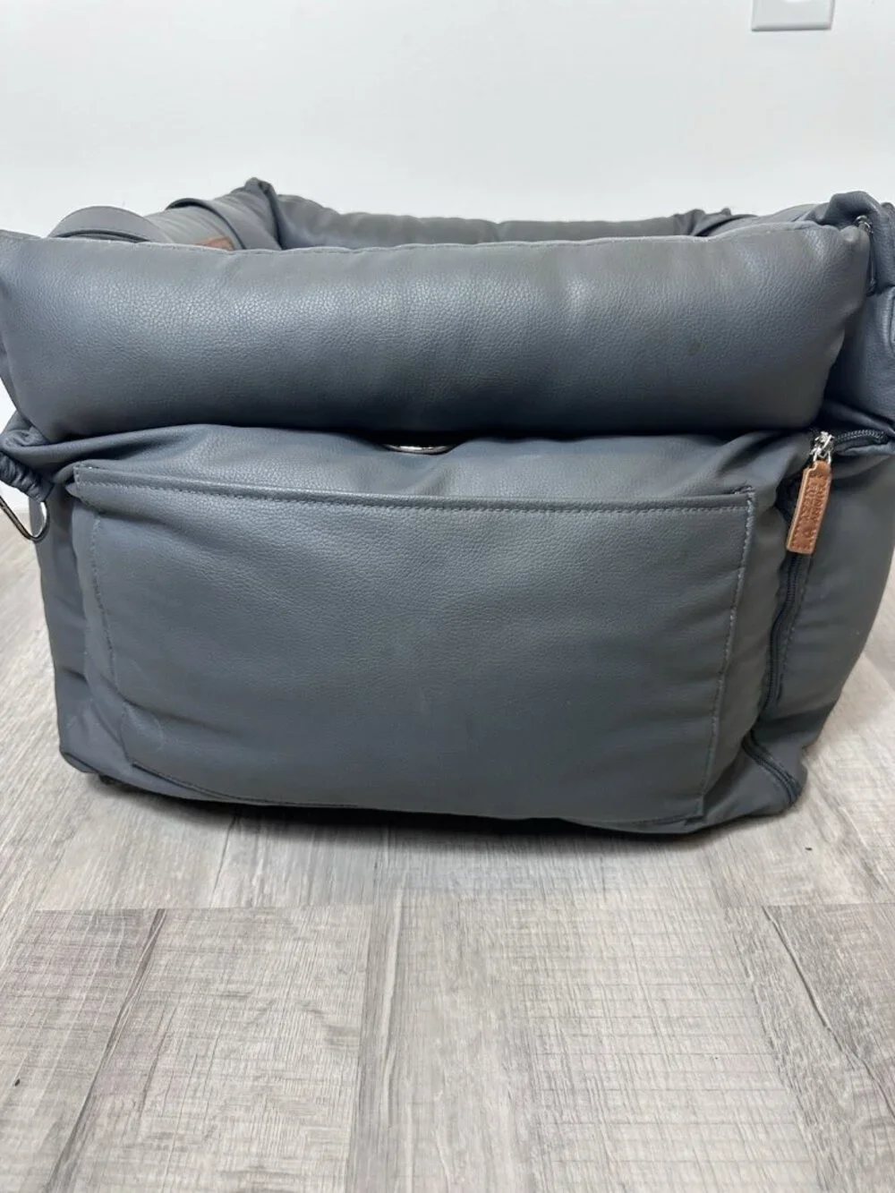 Funny Fuzzy Urban Voyager Dog Car Booster Bed Waterproof Faux Leather Gray